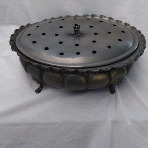 Vintage-Style Gray Metal Serving Dish with Ventilated Lid